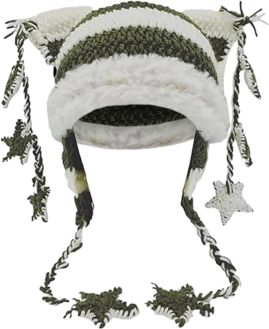 Beanie Knitted Hat Cute Cat Beanie Warm Loose Crochet Hat Women