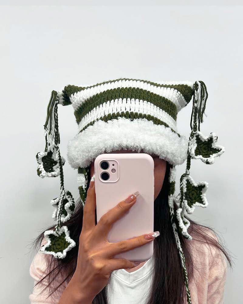 Beanie Knitted Hat Cute Cat Beanie Warm Loose Crochet Hat Women - Image 2
