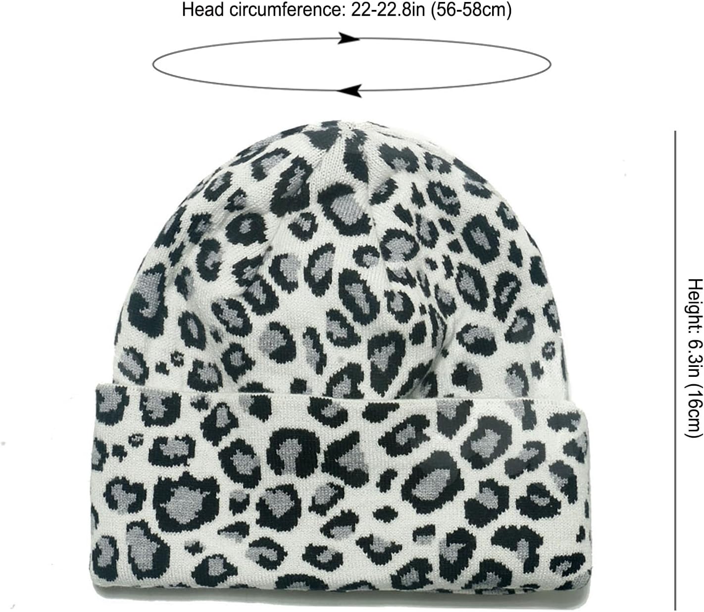 Cow Print Beanie Hats for Women Men Warm Knit Hat Animal Print Beanies Cap 2 Layers Winter Leopard Print Skull Cap - Image 2