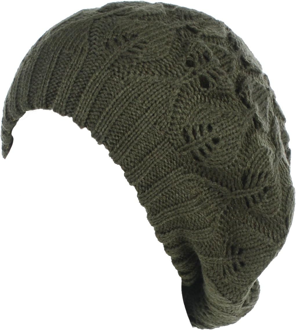 Women Mid-Weight Slouy Leafy Cutout Soft Knit Fren Beret Hat
