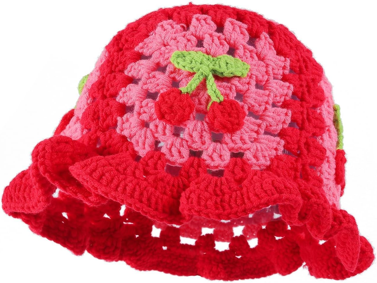 Crochet Bucket Hat for Women Handmade Floral Hat Portable Knitted Elastic Cute Beach Hat for Vacation Traveling