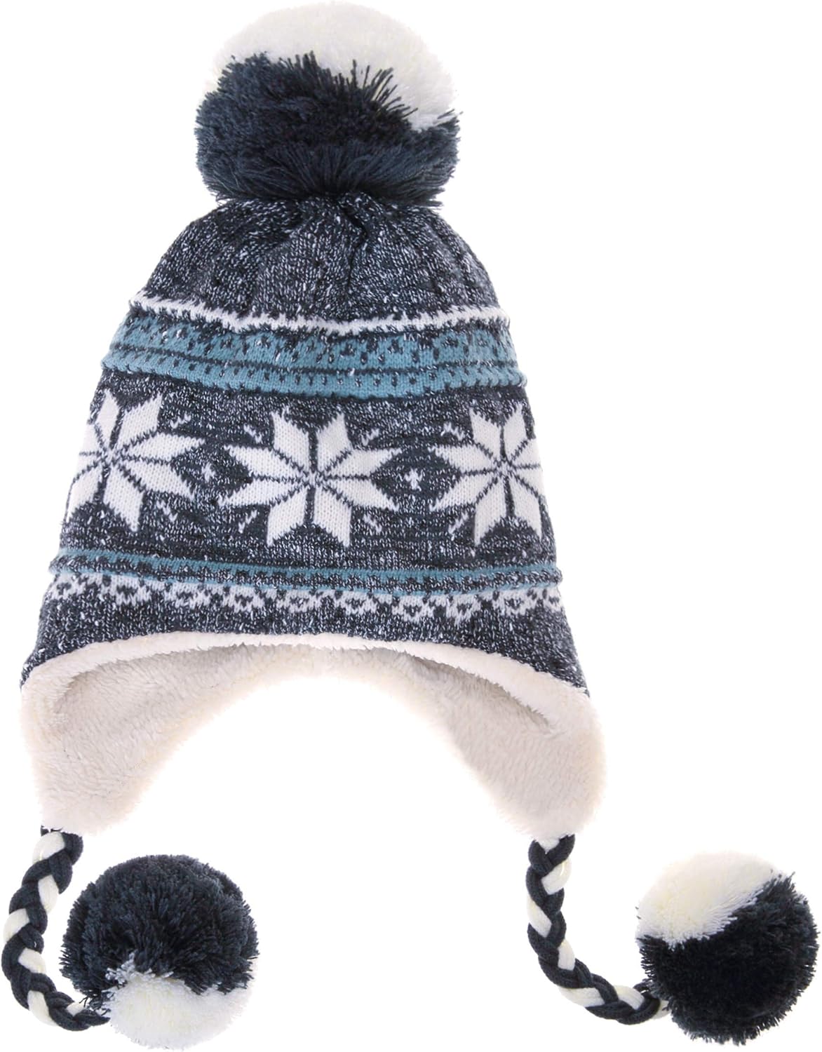 Winter Hats for Women Knit Beanie Soft Warm Fleece Lined Long Ear Straps Snow Ski Cap with Pompom