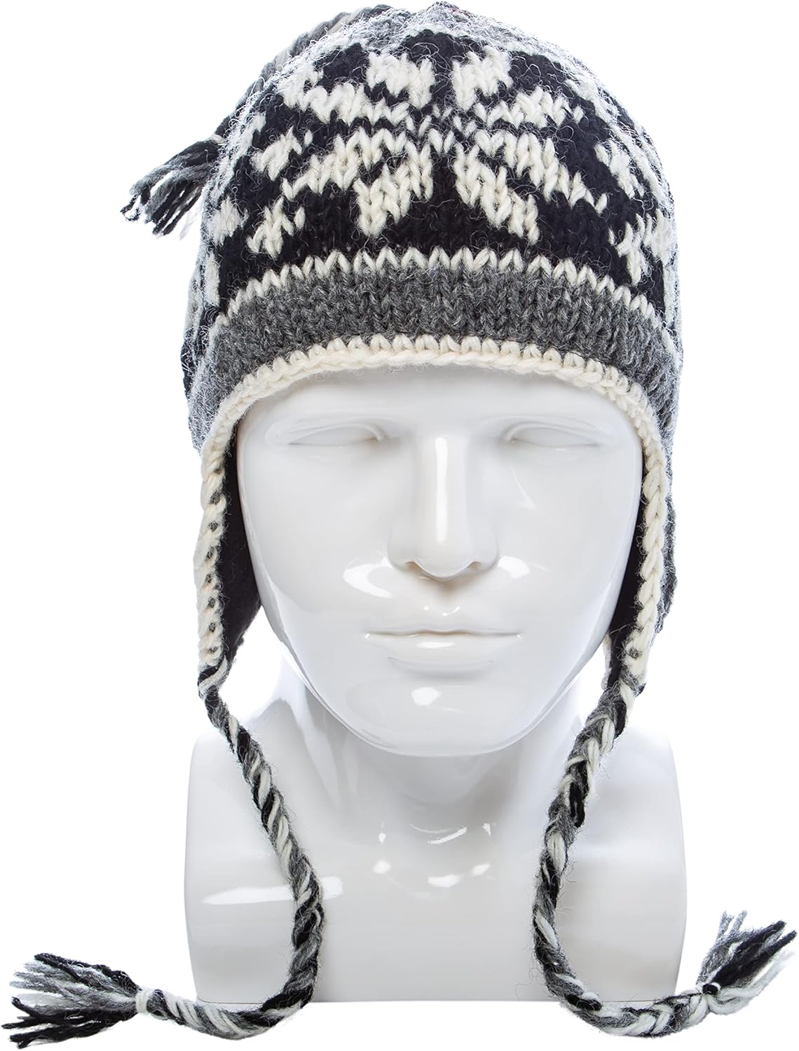 Hand Knit Sherpa Wool Unisex Hat with Micro Fleece Lining with Snowflake Pattern - Ear Flaps - Toque - Beanie - Image 2
