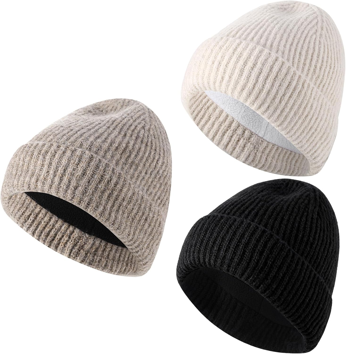 3 Pack Waterproof Beanie for Men & Women, Warm Winter Cuffed Knit Hat for Cold Weather Men Women