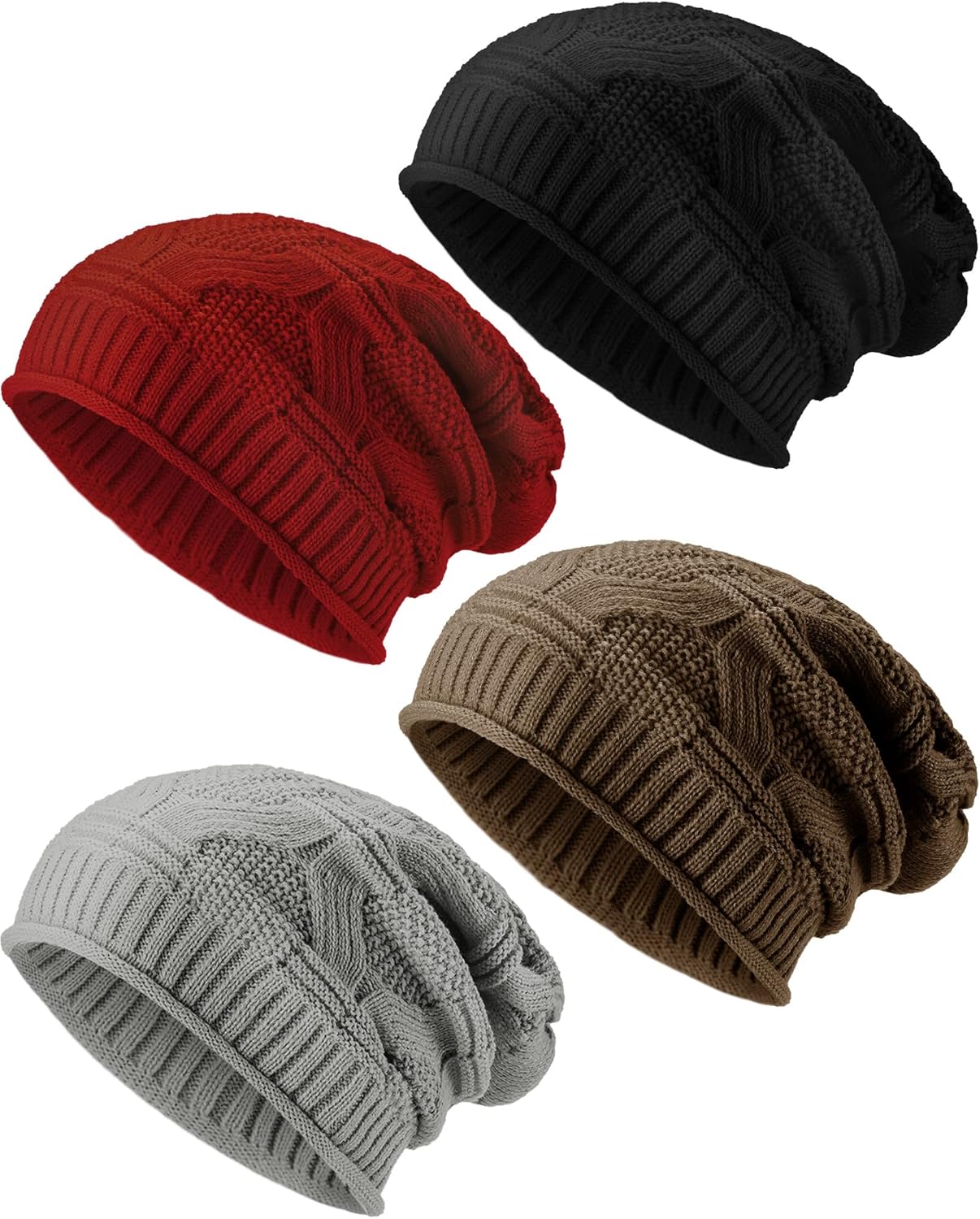 4 Pcs Knit Slouy Beanie Hat for Women Men Oversized Soft Warm Winter Beanie Hat unky Stret Cable Knit Cap